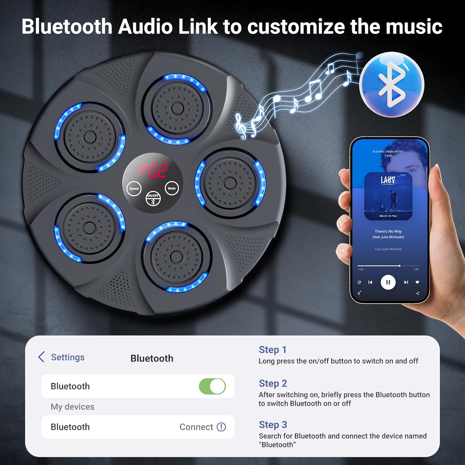 Music Boxing Machine, Bluetooth, Portable Electronic Music Boxing Machine with Boxing Gloves, Adult & Kids Training Equipment for Home, Gym, Office Fitness Workout